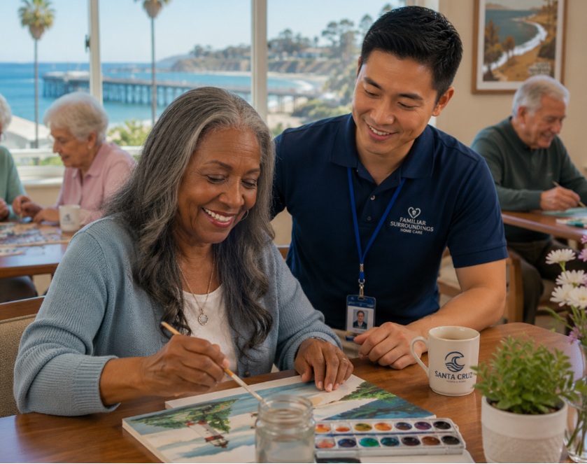Older adult participating in a daily activity with personalized senior support in Santa Cruz, CA