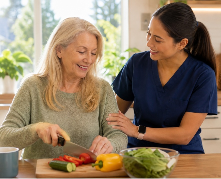 Older adult participating in a daily activity with supportive home care in San Jose, CA